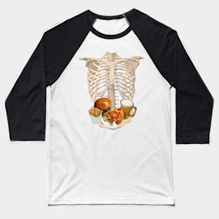 1980s funny halloween Fast Food in Human Skeleton Baseball T-Shirt